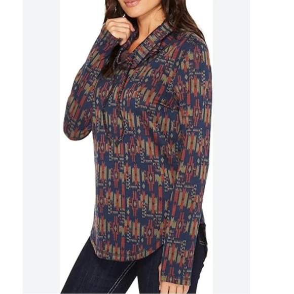 Women’s Kavu Aztec print pullover drawstring mock neck sweatshirt Small - Picture 1 of 6